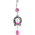 Pink Gem Antique Wreath with Bead Chain Drop Dangle Belly Ring