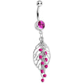 Pink Gem Delicate Beaded Leaf Dangle Belly Ring