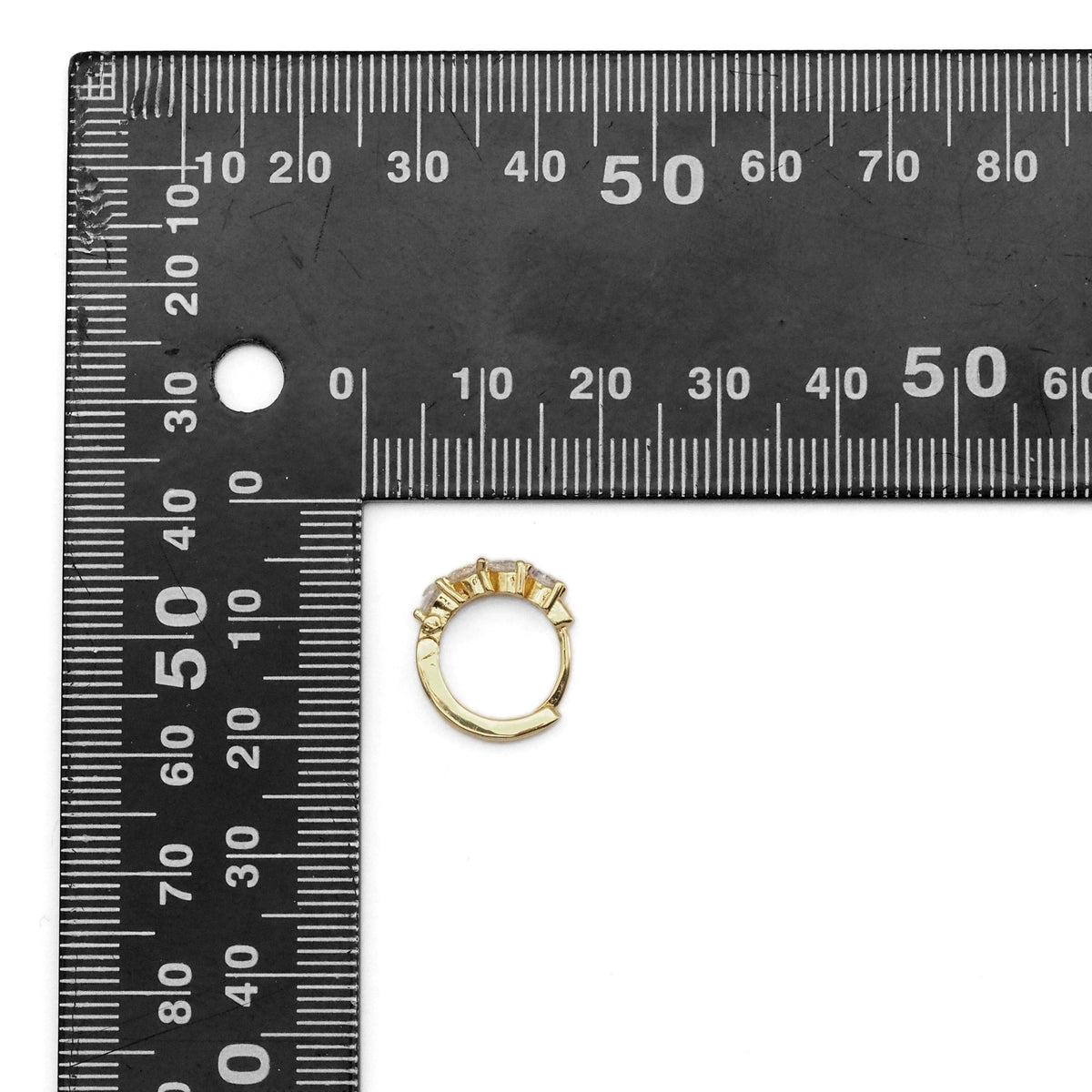 Gold Silver String Heart CZ Huggie Earrings, Sku#A123