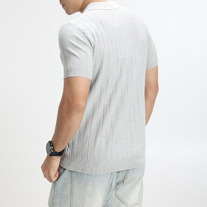 Mens Light-Luxury Rib-Knit Polo Shirt