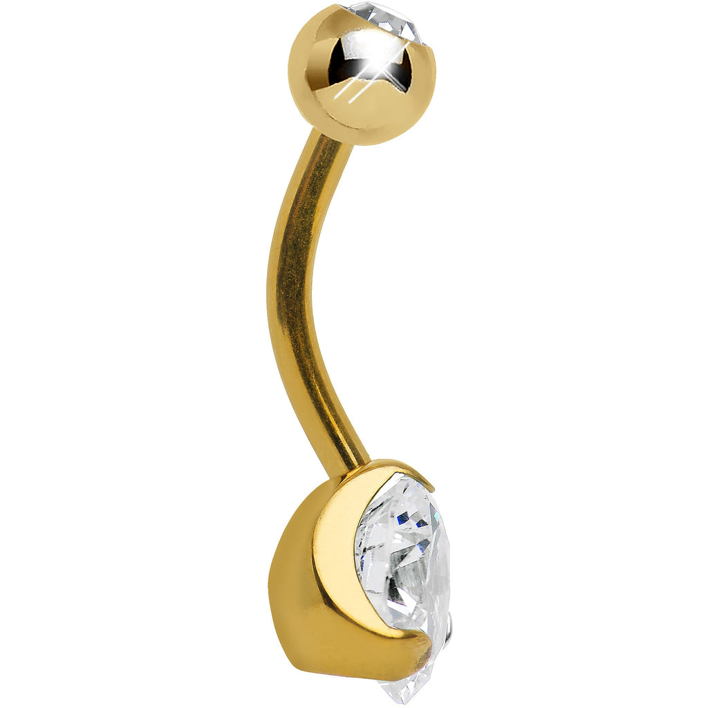 CZ Clear Gold Titanium IP Belly Ring