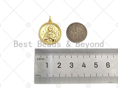 Dianty Embossment Virgin Mary On Round Coin Shape Pendant/Charm,Dainty Medallion Charm, Necklace Bracelet Charm Pendant,19x21mm, Sku#L510