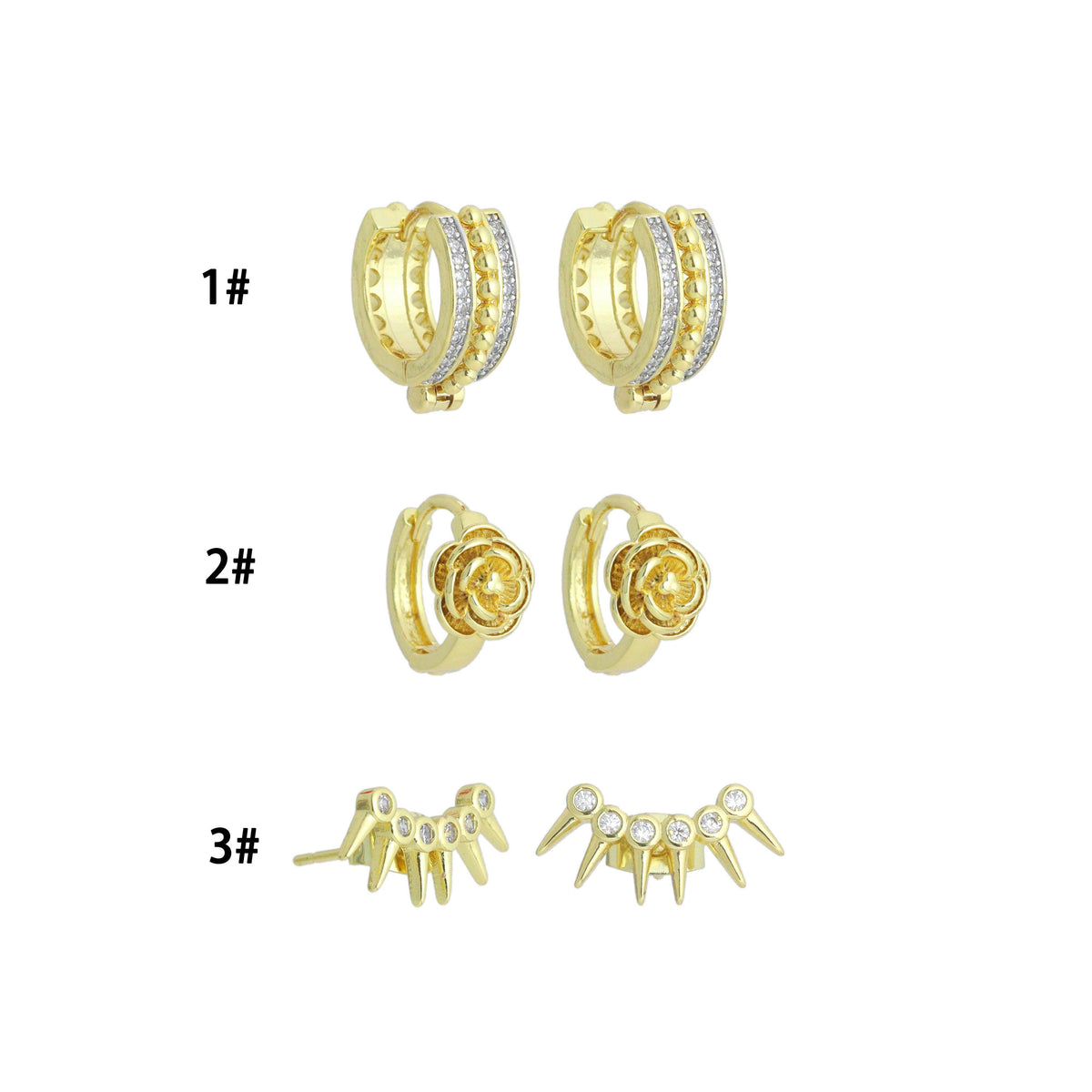 Clear CZ Dual color Hoop, Rose Flower, Spike Earrings, Sku#LD749
