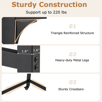 48 Inch Mobile Computer Workstation with 4 Smooth Casters