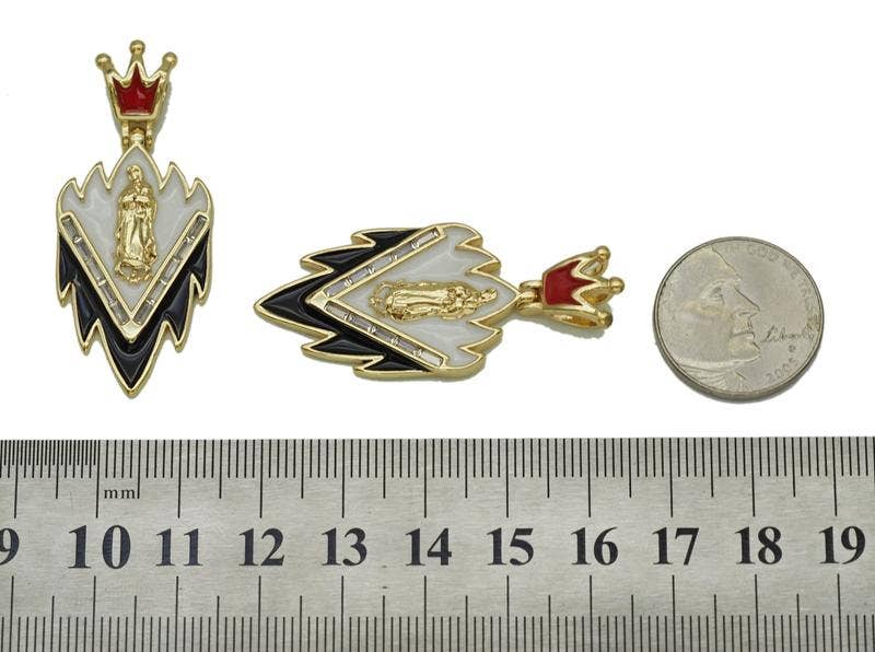 CZ Enamel Virgin Mary on Triangle Shape with Crown Charm, Sku#LD284