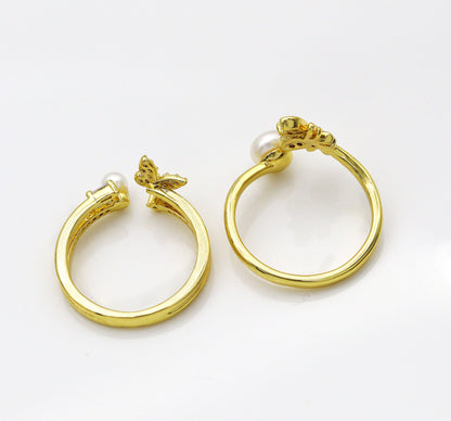 CZ Pave Butterfly Bee Pearl Ring, Sku#LD307