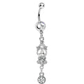 Crystalline Gem Antique Scrolls and Flower Dangle Belly Ring