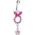 Pink Gem Hollow Eternity Butterfly Dangle Belly Ring