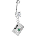 Crystalline Gem Paved Cassette Tape Dangle Belly Ring