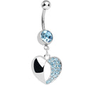 Aqua Gem Paved Reflective Heart Dangle Belly Ring