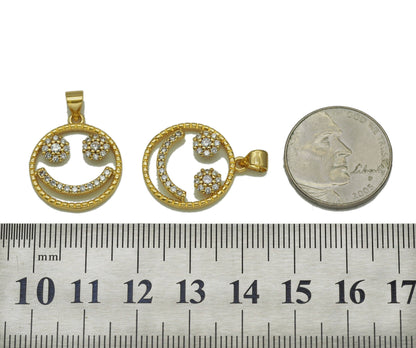 CZ Smiley Face on Hollow Out Round Charm, Sku#JL115