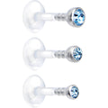 16G 1/4 Aqua Gem Bioplast Triple Forward Helix Barbell 3 Pack Set