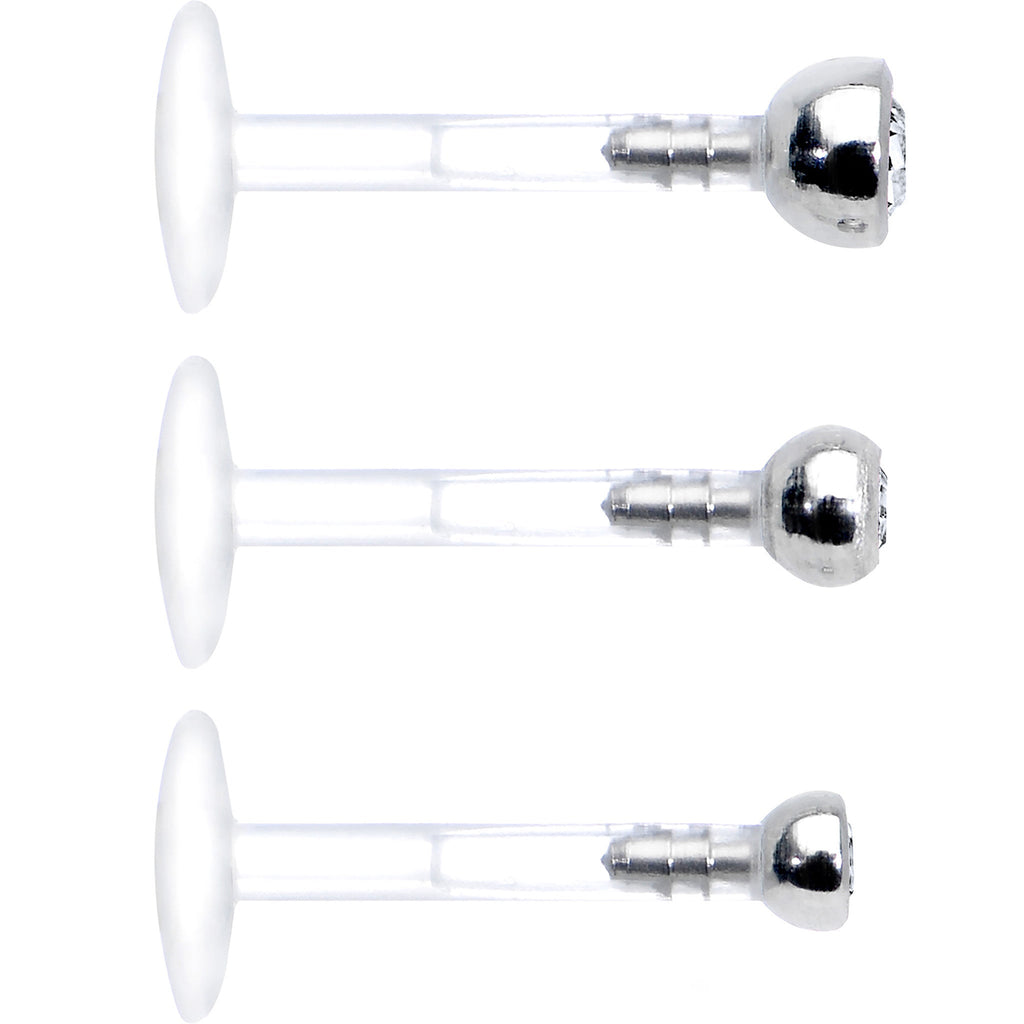 16G 5/16 Clear Gem Bioplast Triple Forward Helix Barbell 3 Pack Set