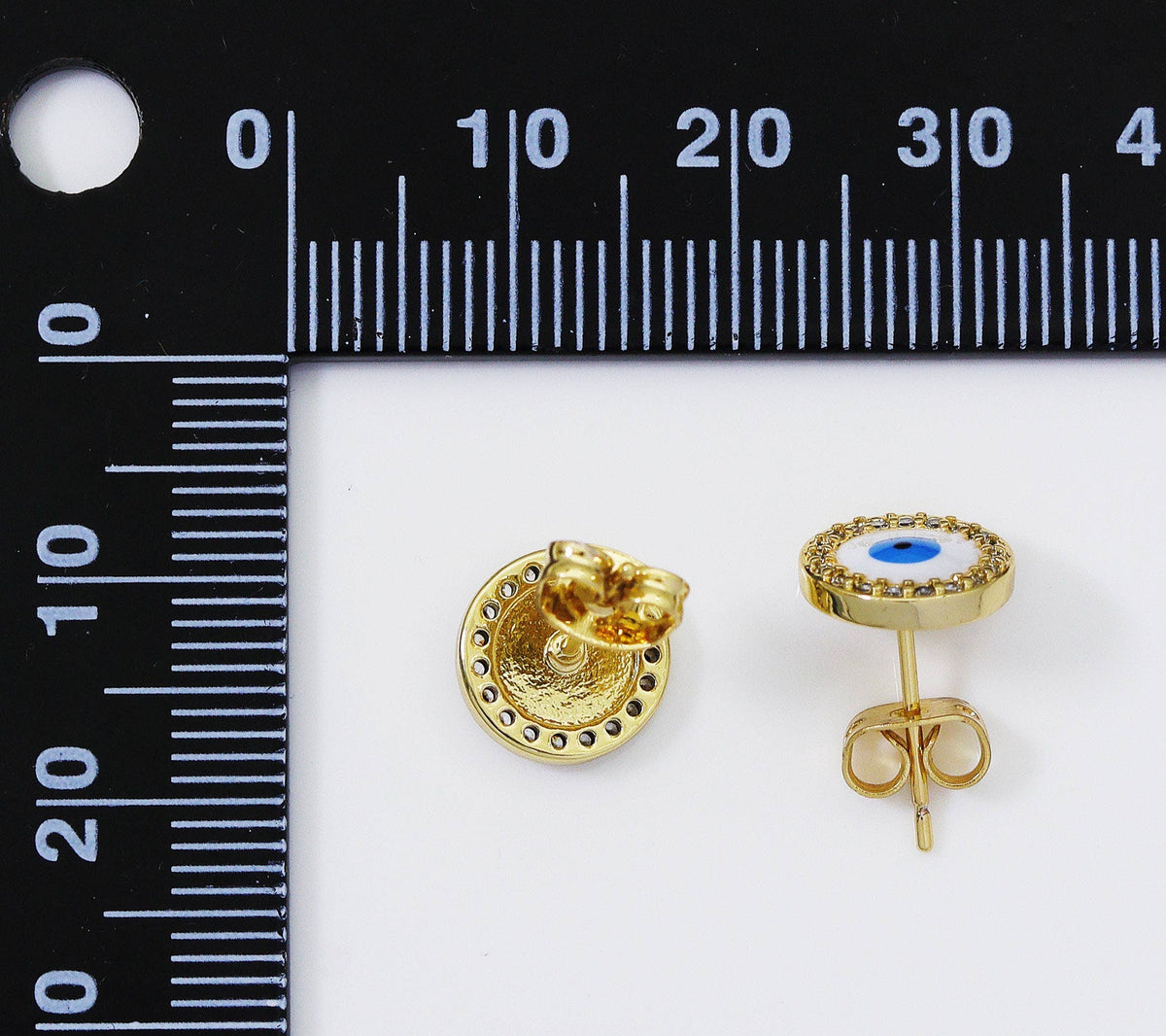 CZ Enamel Round Evil Eye Stud Earrings, Sku#LD273