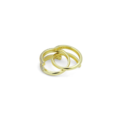Plain Gold Clear CZ Doule Line Ring set , Sku#LD609