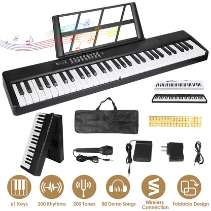 61Keys Foldable Electronic Piano Keyboard With Micro Audio Sustain Pedal Music Stand Storage Bag Portable Wireless MiDi Connection Keyboard For Beginn