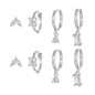 Stacking 4 Pieces Geometric Zircon Stud Earring Set, 18k Gold Plated Ear Studs and Drops, Trendy Sweet Cool Earrings, S925 Needle