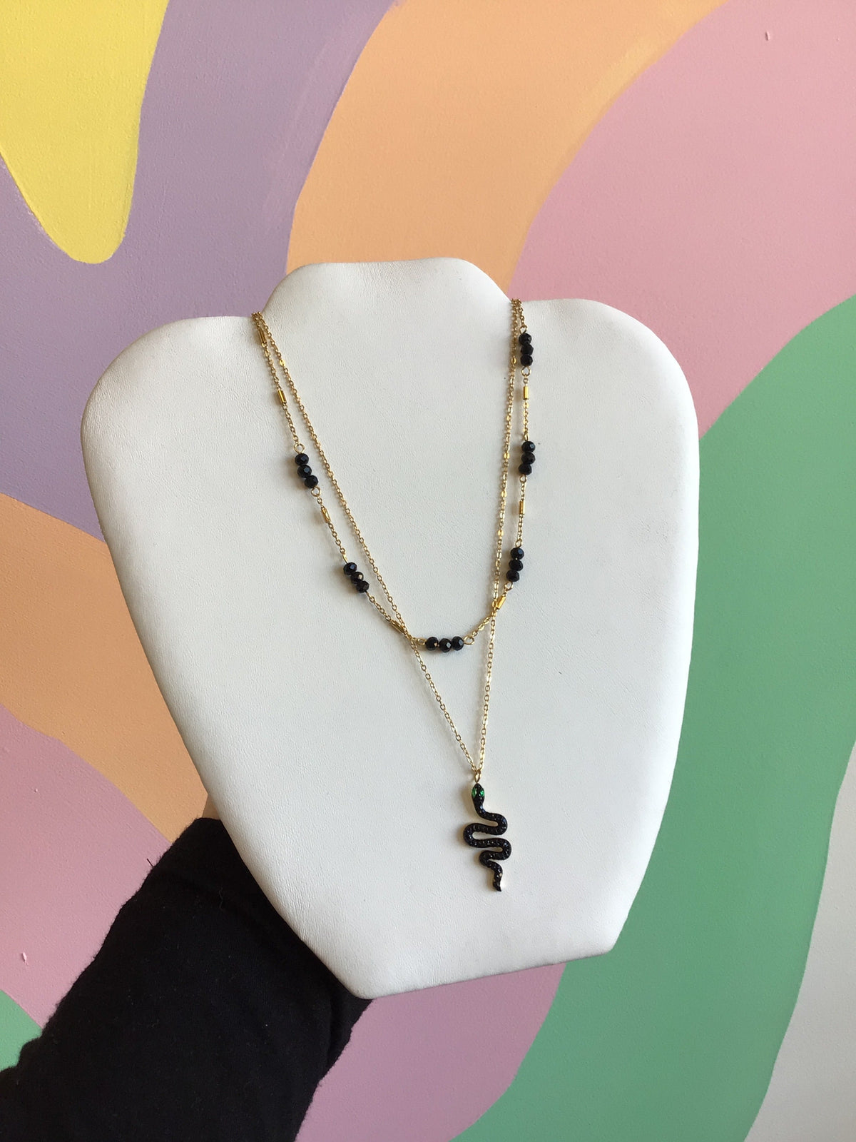 Titanium Layered Beaded Snake Necklace