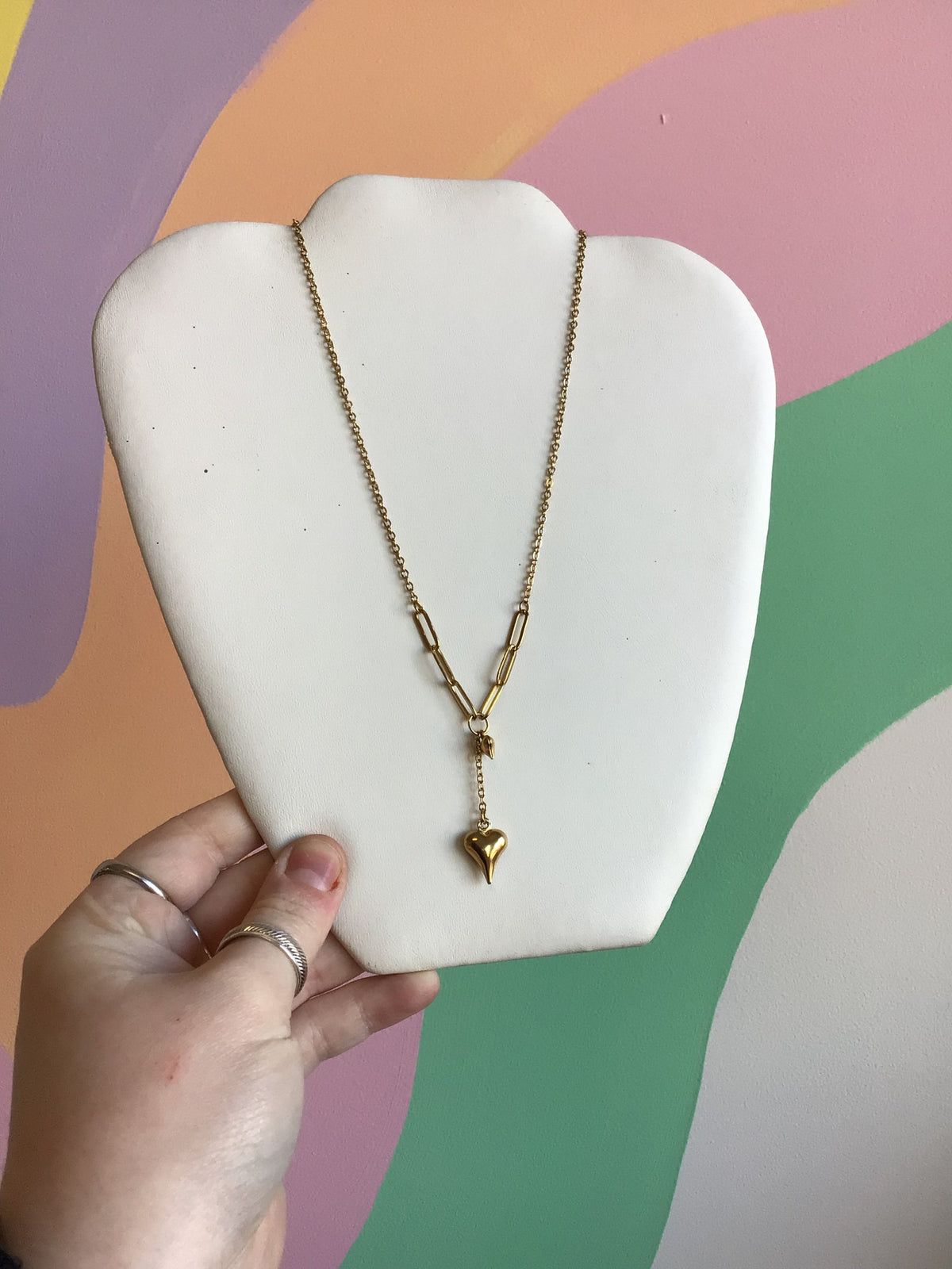 Layered Paperclip Drop Chain Titanium Necklace