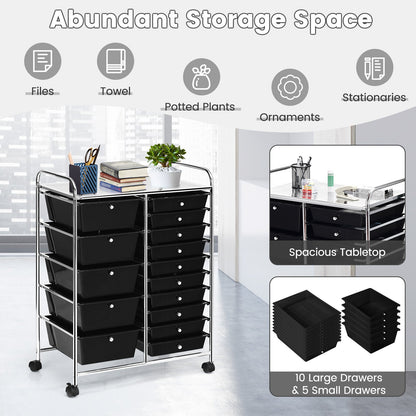 15-Drawer Utility Rolling Cart with Drawers Multi-Use Storage-Icecream Multicolor