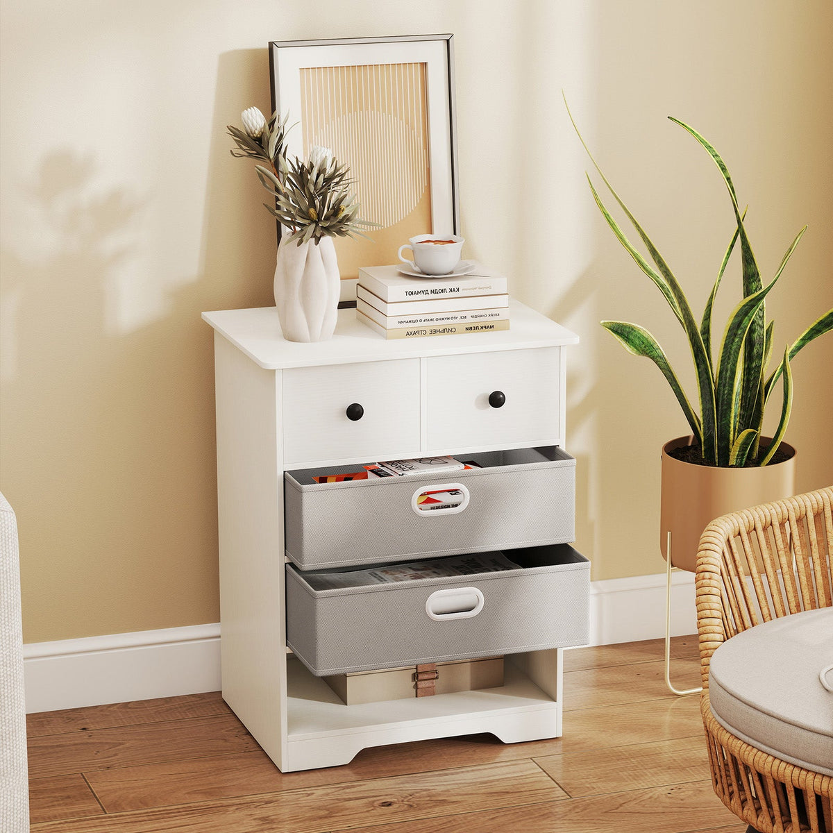 4-Drawer Dresser Modern Chest Storage Organizer with Open Shelves