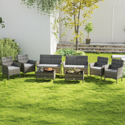 4 Pieces Patio Rattan Conversation Set with Tempered Glass Coffee Table