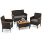 4 Piece Patio Wicker Sofa Set 2 Rattan Chairs and Loveseat with Table-Brown