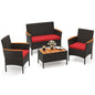 4 Piece Patio Wicker Sofa Set 2 Rattan Chairs and Loveseat with Table-Brown
