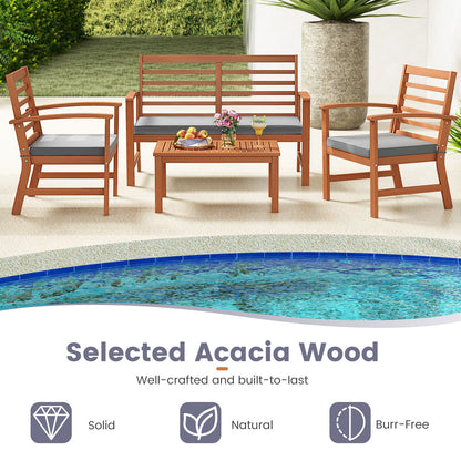 4 Pieces Outdoor Furniture Set with Stable Acacia Wood Frame