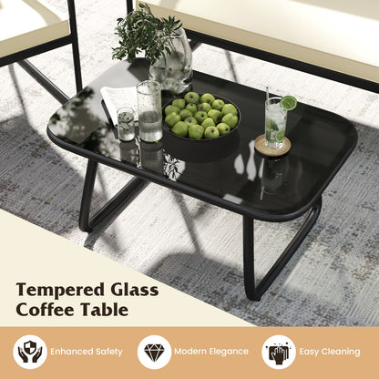 4 Pieces Patio Furniture Set with Tempered Glass Coffee Table