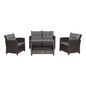 4 Pieces Patio Rattan Conversation Furniture Set with Glass Top Coffee Table-Gray
