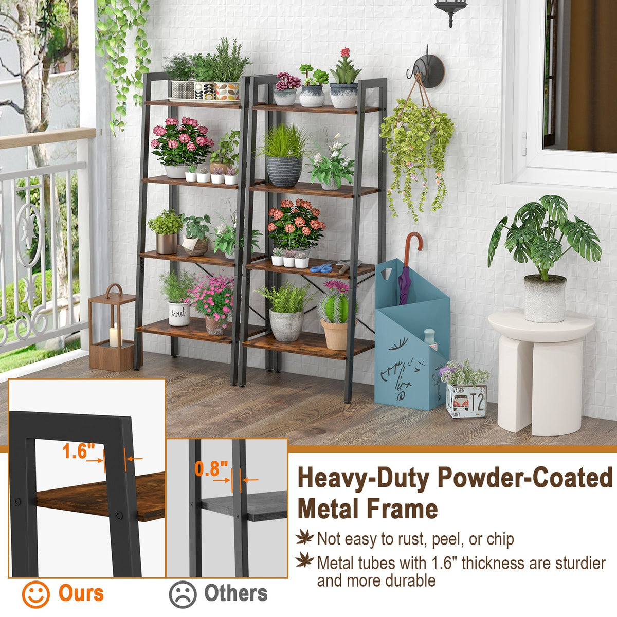4-Tier Bookshelf with Metal Frame and Adjustable Foot Pads