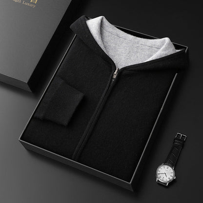 Men's Cashmere Zipper Cardigan Hooded Double-sided Sweater Coat