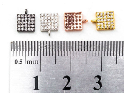 CZ Clear Micro Pave Small Square Charm for Bracelet,Gold/Rose Gold/Silver/Gunmental plated, Pave Dangle Charms, 6x8mm,Sku#B66