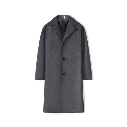 New Mens Mid-length Loose-fit Solid-color Padded Trench Coat