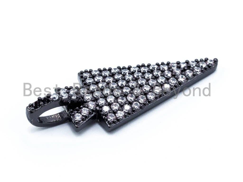 CZ Micro Pave Triangular Pendant with Diamond Bail,11x30mm,Cubic Zirconia Triangle Pave Charm,1PC/2PCS sku#B35