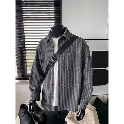 Vintage Lapel Sophisticated Striped Long-sleeve Top