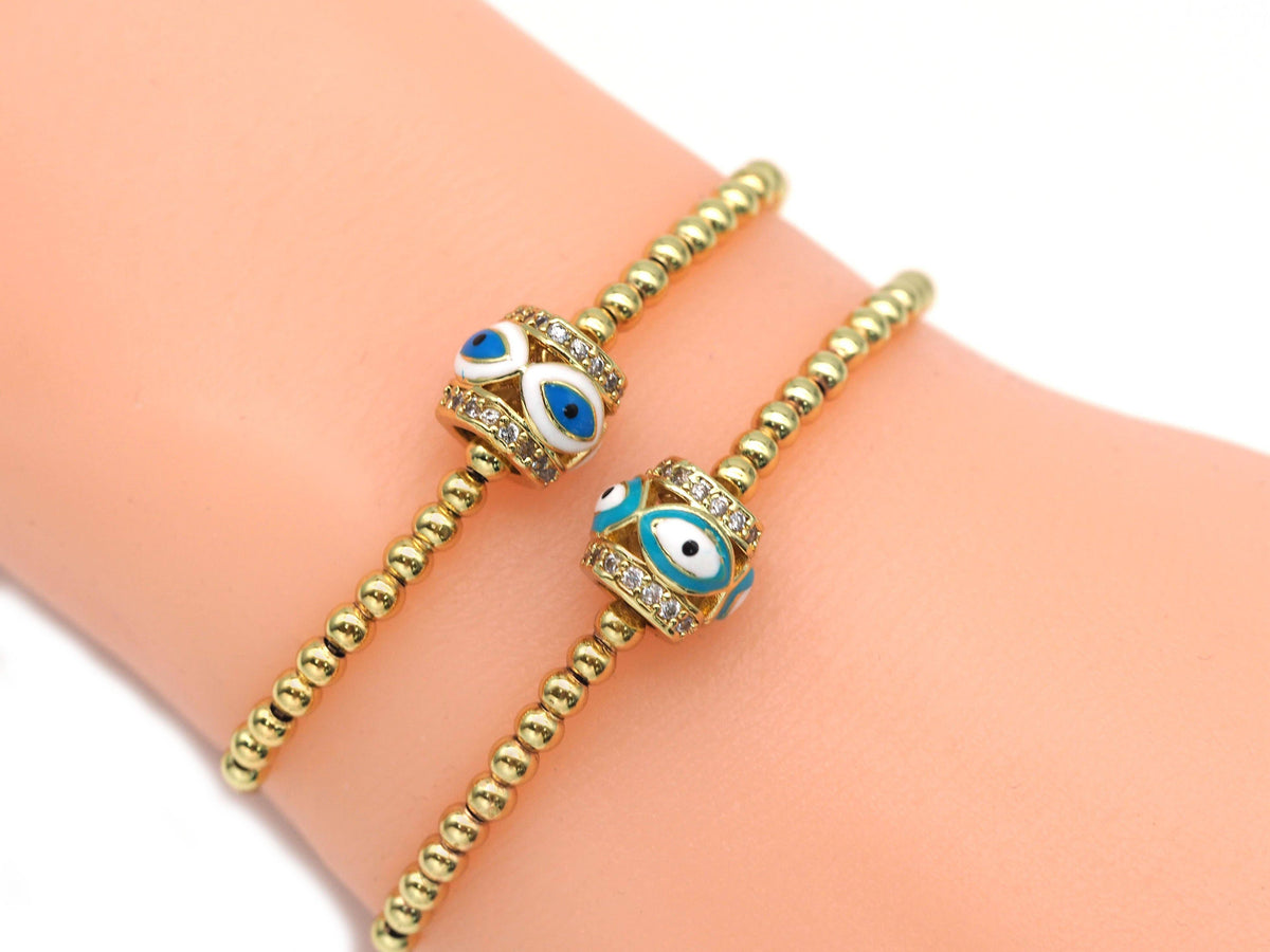 CZ Enamel Evil Eye On Tube Spacer Beads, Sku#LD276