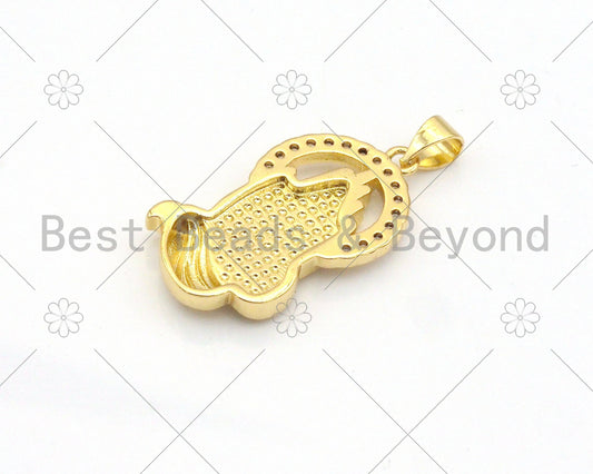 CZ Micro Pave Hand With Round Ring Shape Pendant/Charm,18K Gold Filled Hand Charm, Necklace Bracelet Charm Pendant,15x28mm,Sku#LK376