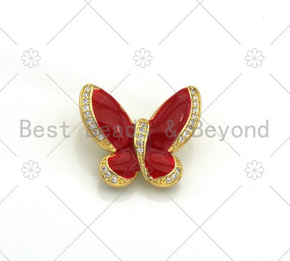 Colorful Enamel CZ Micro Pave Butterfly Pendant, 18K Gold Filled Enamel Butterfly Pendant, Pave Enamel Jewelry,25x24mm,Sku#LK369