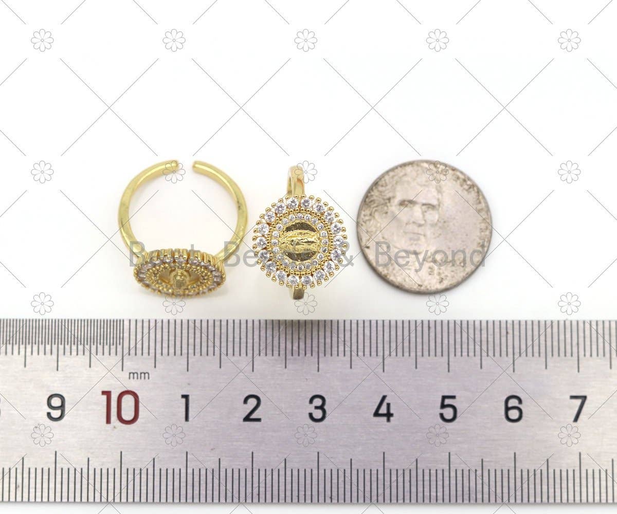 CZ Virgin Mary On Round Adjustable Ring, Sku#LD171