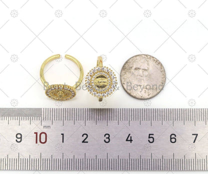 CZ Virgin Mary On Round Adjustable Ring, Sku#LD171