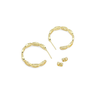 Clear CZ Gold Oval Link Hoop Earrings, Sku#LD526