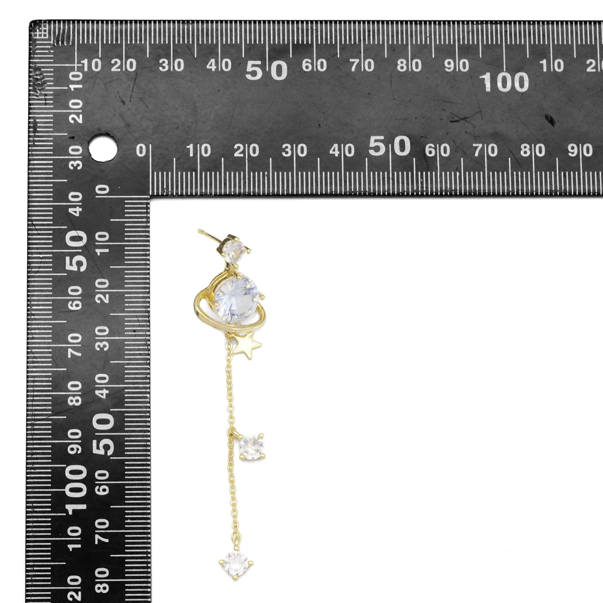 Gold Star Planet Dangle Stud Earrings, Sku#LD466