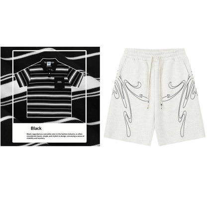 Loose-fitting Polo Shirt With A Lapel Collar Short-sleeved Striped T-shirt