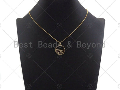 18k Gold Multi Star On Round Ring Charms, Gold Ring Charms, Star Pendant, Gold Pendant, Round Necklace Charms, 22x24mm, Sku#LK145