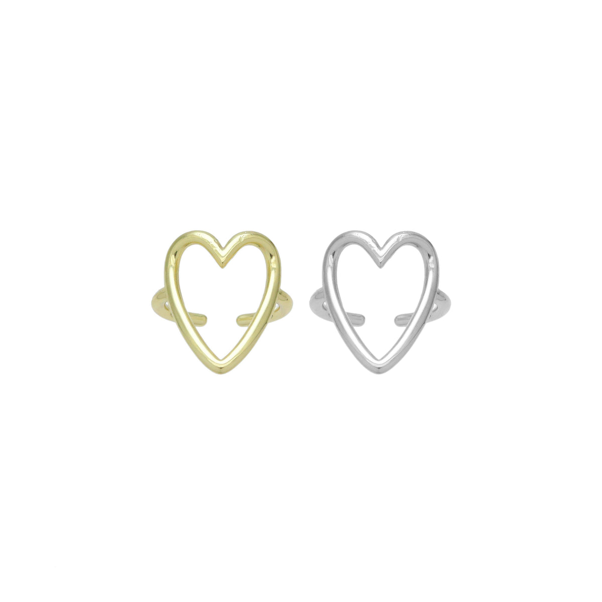 Plain Gold Silver Frame Heart Adjustable Ring, Sku#A378