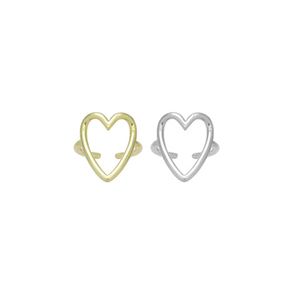 Plain Gold Silver Frame Heart Adjustable Ring, Sku#A378