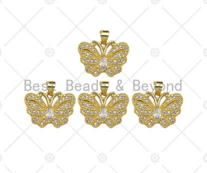 CZ Micro Pave Butterfly Shape Pendant,Cubic Zirconia Charm, Necklace Bracelet Charm Pendant, 21x15mm, Sku#JL28