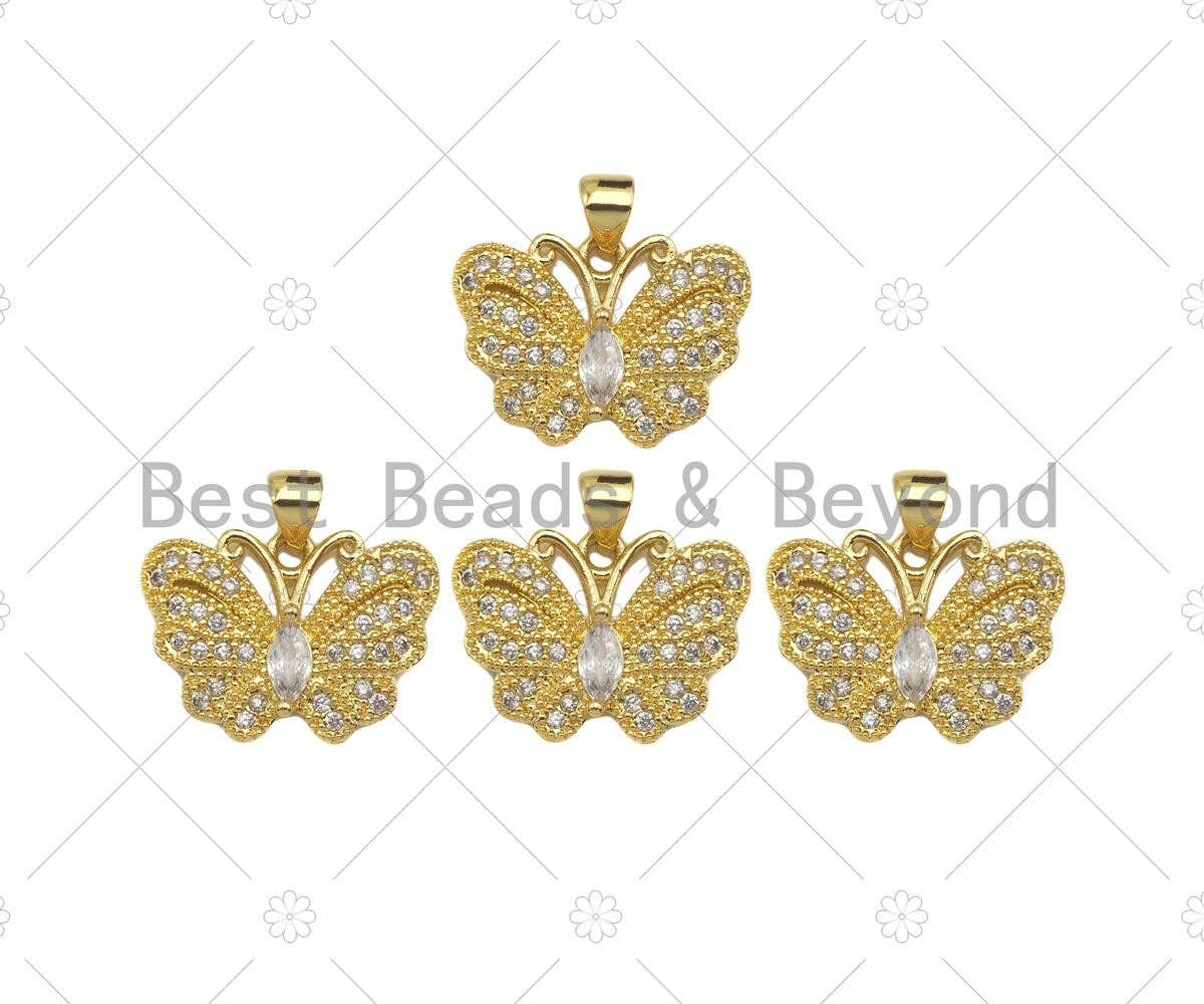 CZ Micro Pave Butterfly Shape Pendant,Cubic Zirconia Charm, Necklace Bracelet Charm Pendant, 21x15mm, Sku#JL28
